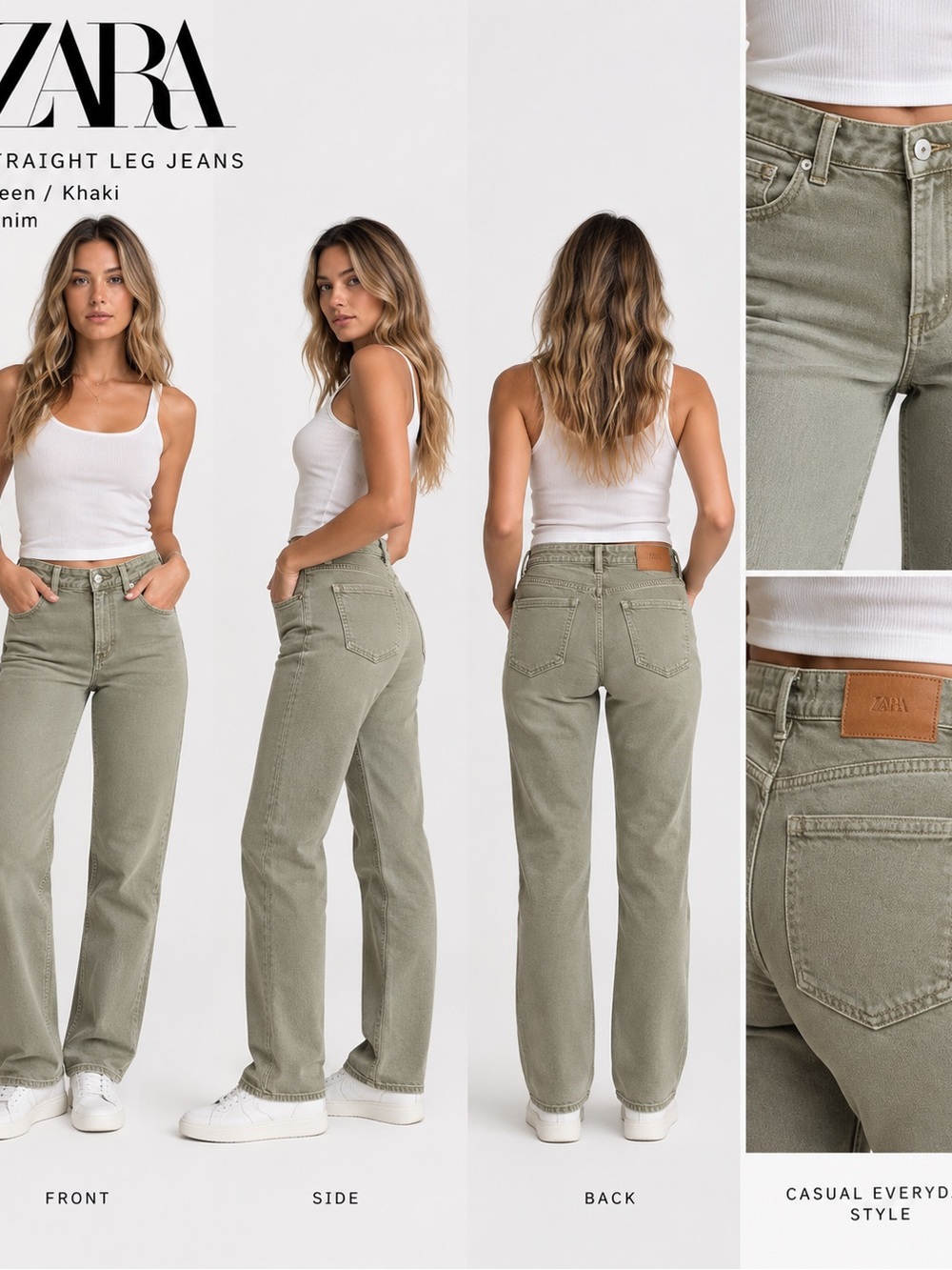 ZARA Straight-Leg Women’s Jeans in Khaki Green